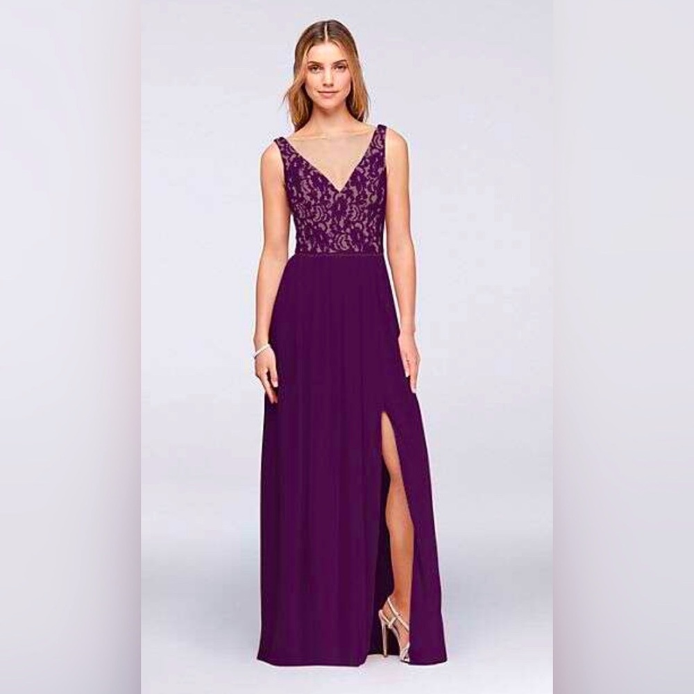 David’s Bridal/Prom Illusion V-Neck Lace and Mesh Dress